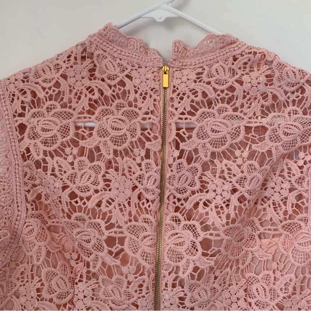 New Nanette Lepore Pink Crochet Lace Summer Top Large Cap Sleeve - Picture 6 of 7